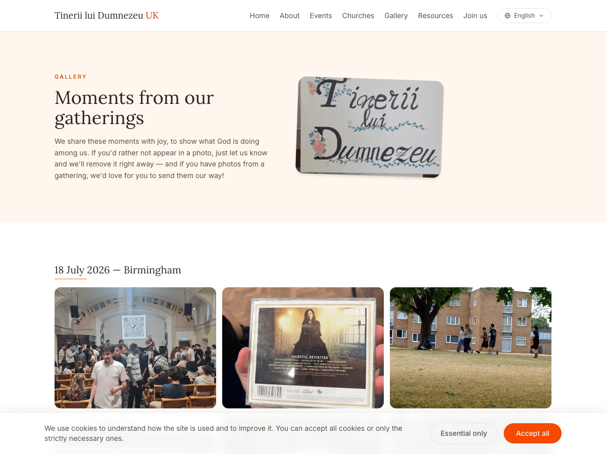 Tinerii lui Dumnezeu UK photo gallery, organised by gathering date and host city